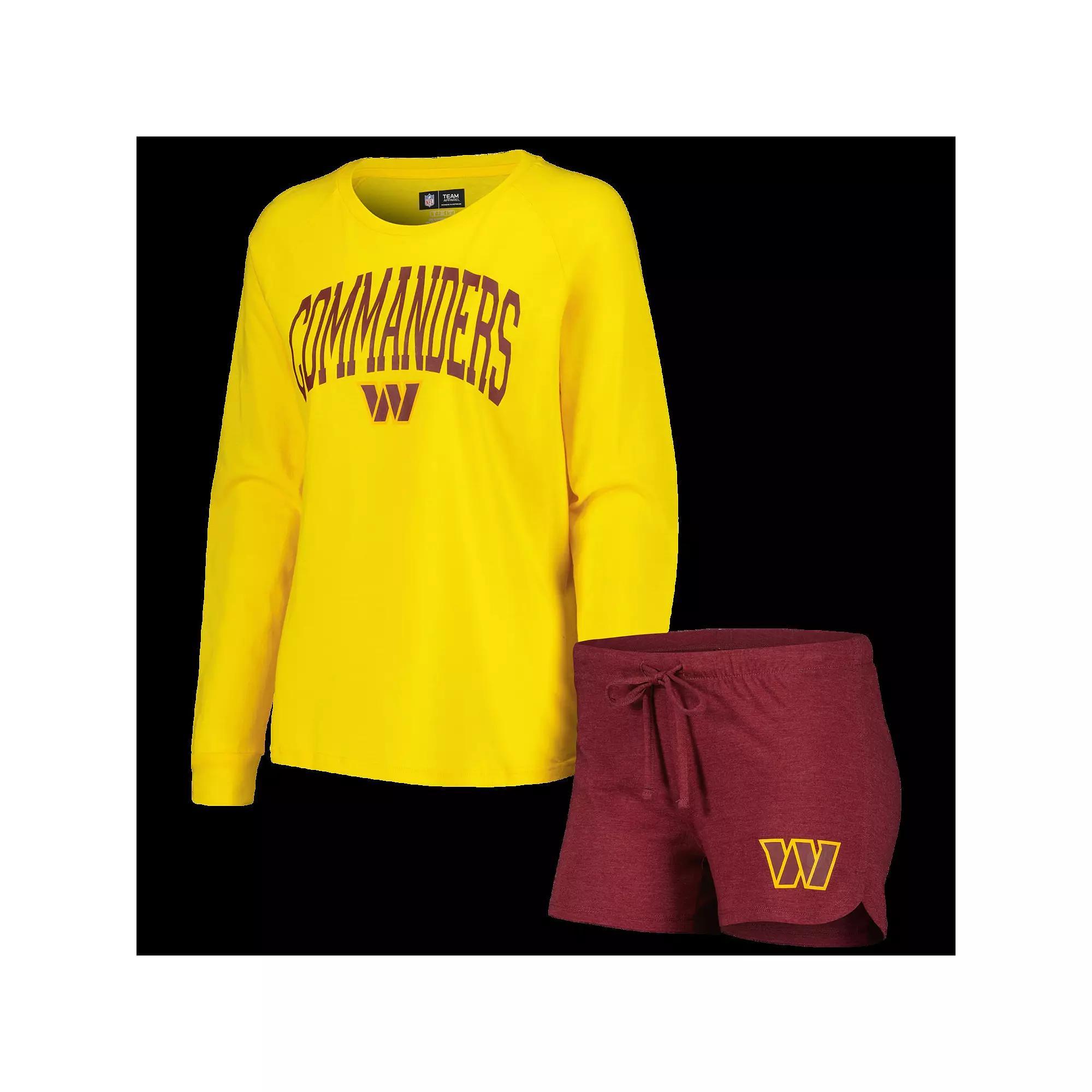 Women's Concepts Sport Burgundy/Gold Washington Commanders Raglan Long Sleeve T-Shirt & Shorts Lounge Set, Size: Small, Wft Med Re Product Image