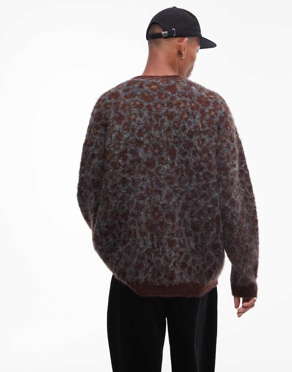 Topman brushed animal leopard cardigan Product Image