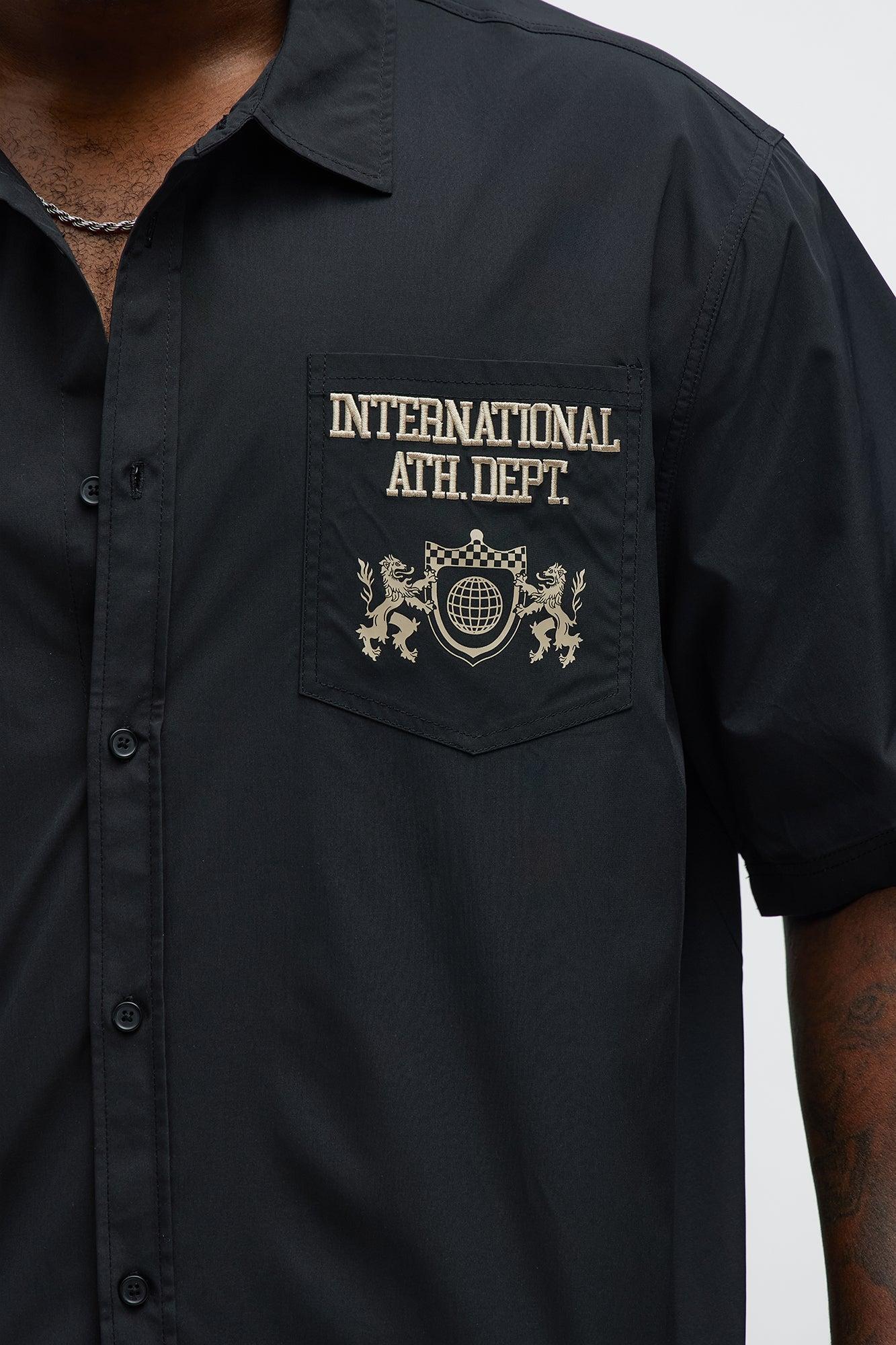Cropped Athletic Dept. Short Sleeve Button Up Shirt - Black Product Image