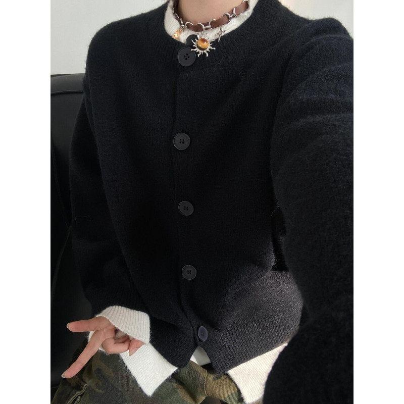 Round Neck Plain Cardigan Product Image
