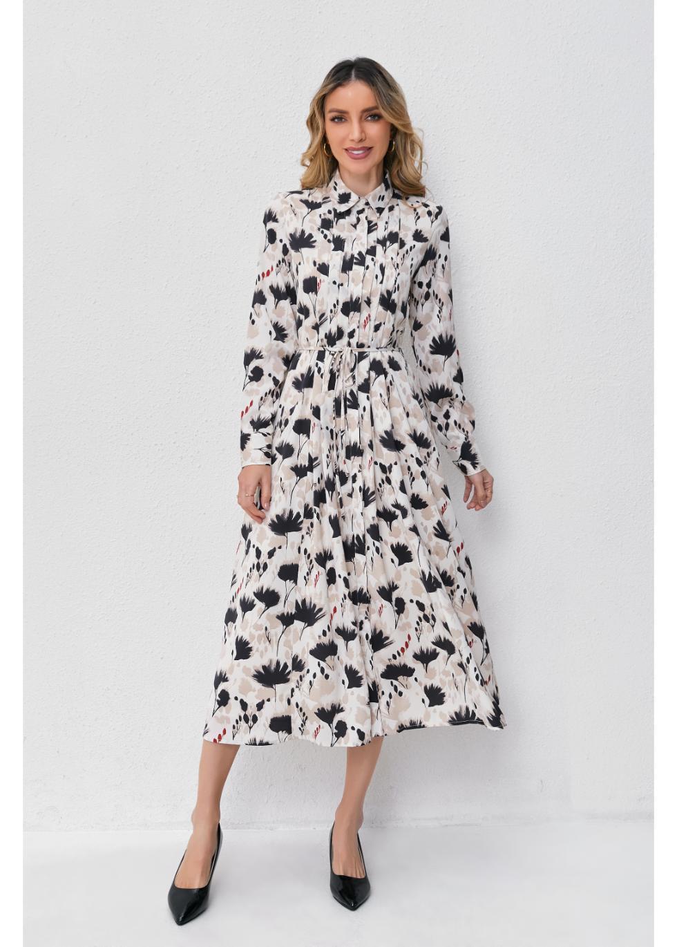 Modest Floral Midi Dress with Light Front Tie Product Image
