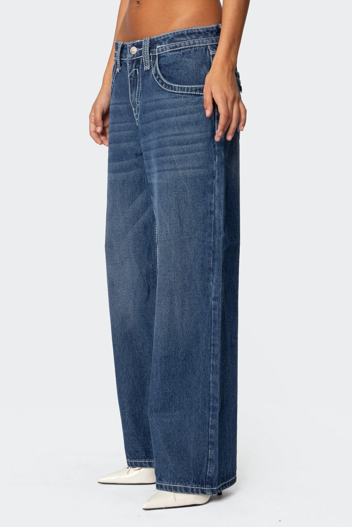 Contrast Stitch Low Rise Boyfriend Jeans Product Image