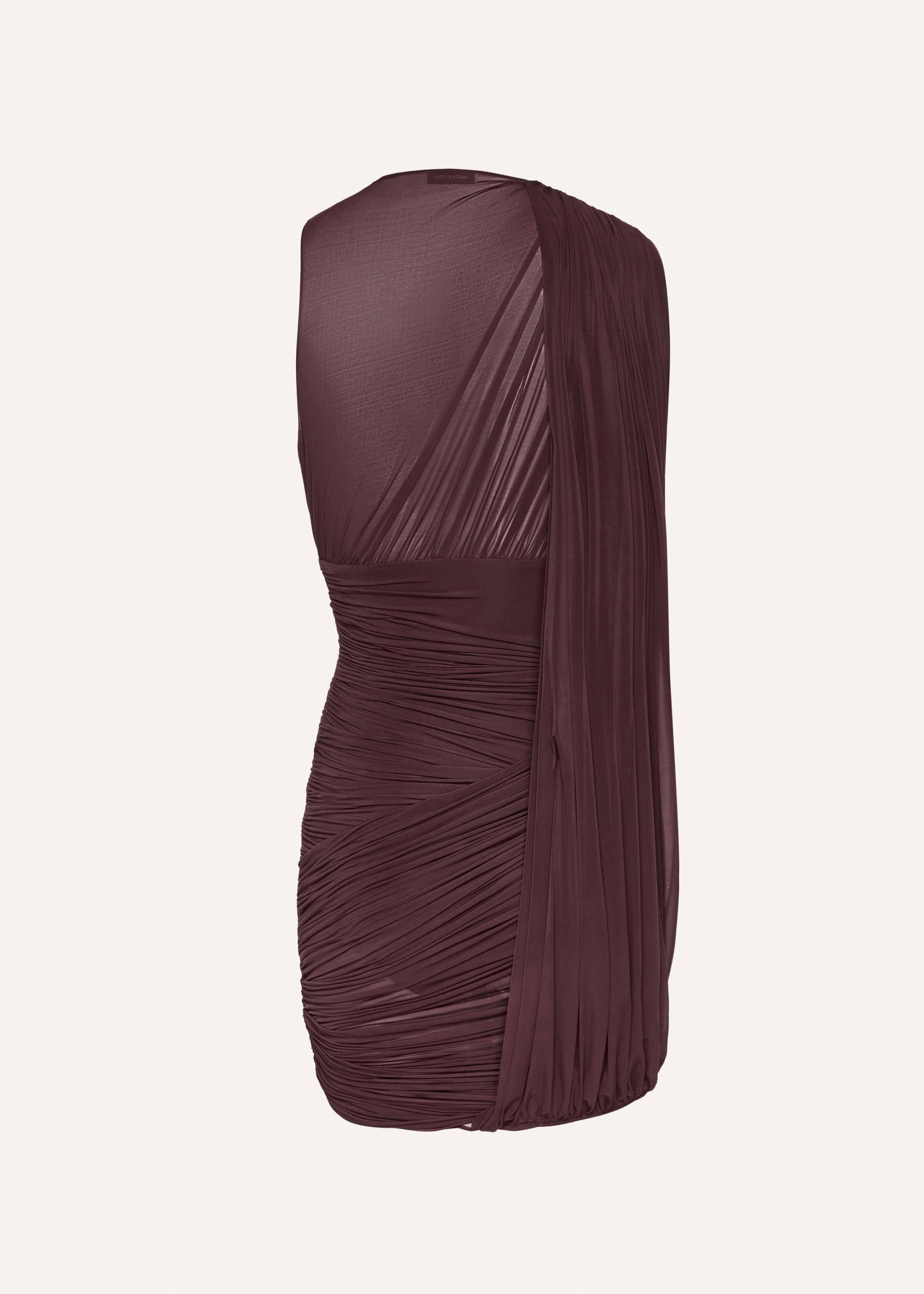 Sheer draped mini dress in bordeaux Product Image