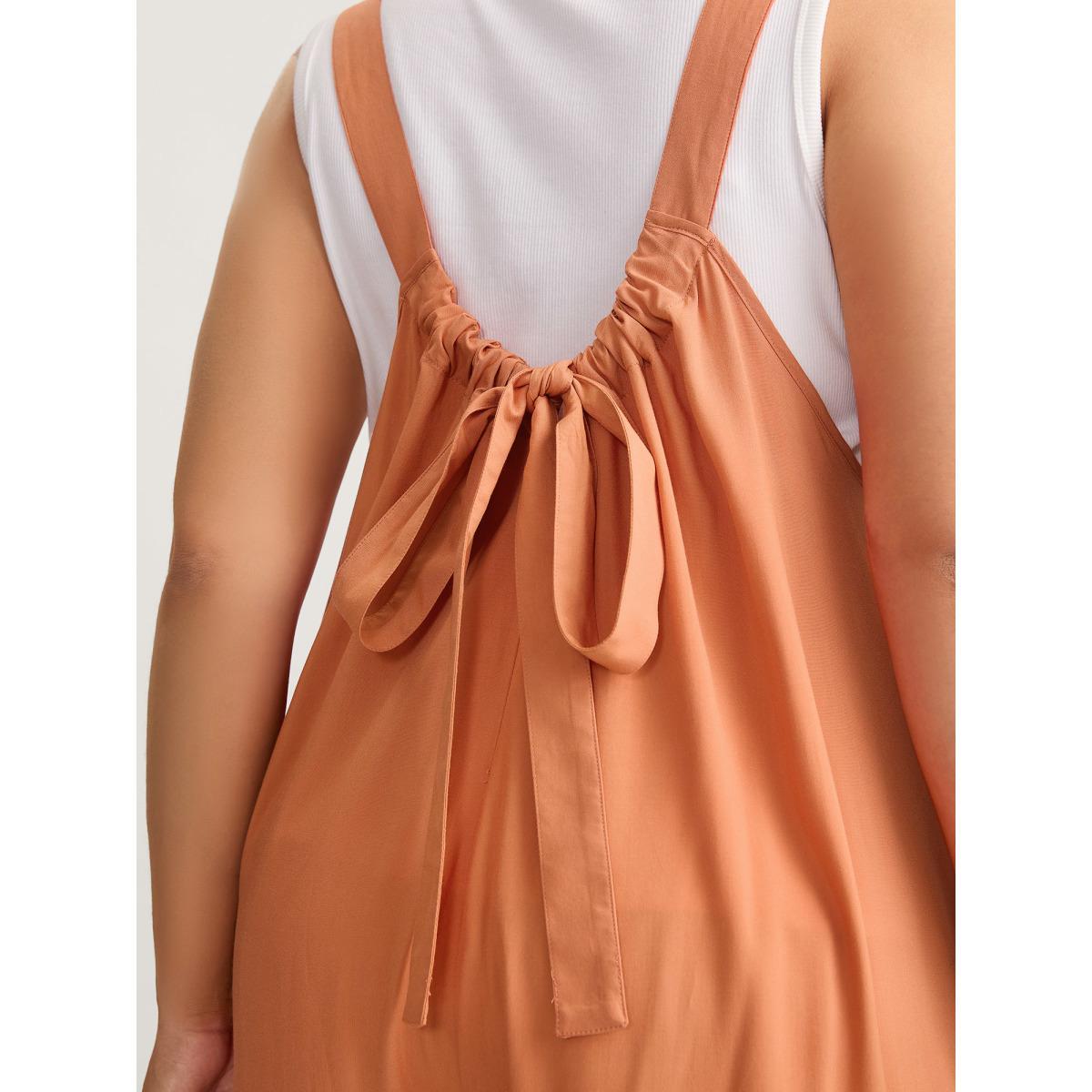 Plus Size OrangeRed Rayon Backless Adjustable Straps Jumpsuit Women Sleeveless Non Everyday-Casual Loose Jumpsuits BloomChic 18-20/2X Product Image