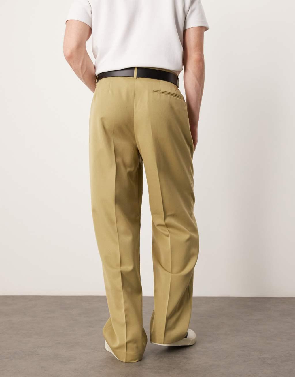 ASOS DESIGN smart wide leg pants with front pleat in camel Product Image
