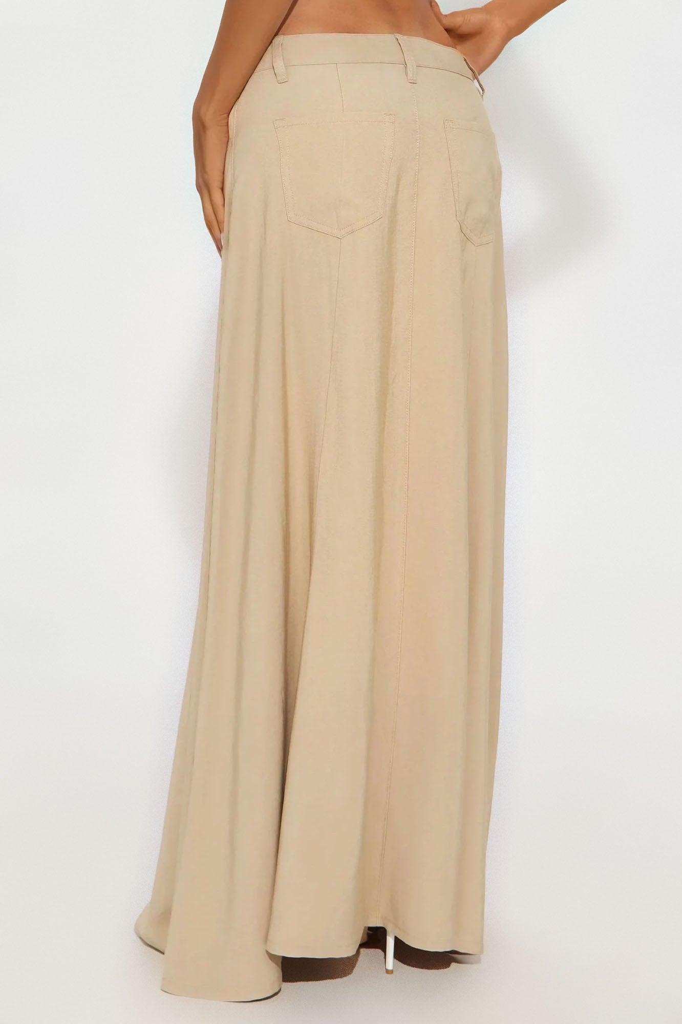 Harlow Maxi A Line Pleated Rayon Blend Skirt - Khaki Product Image