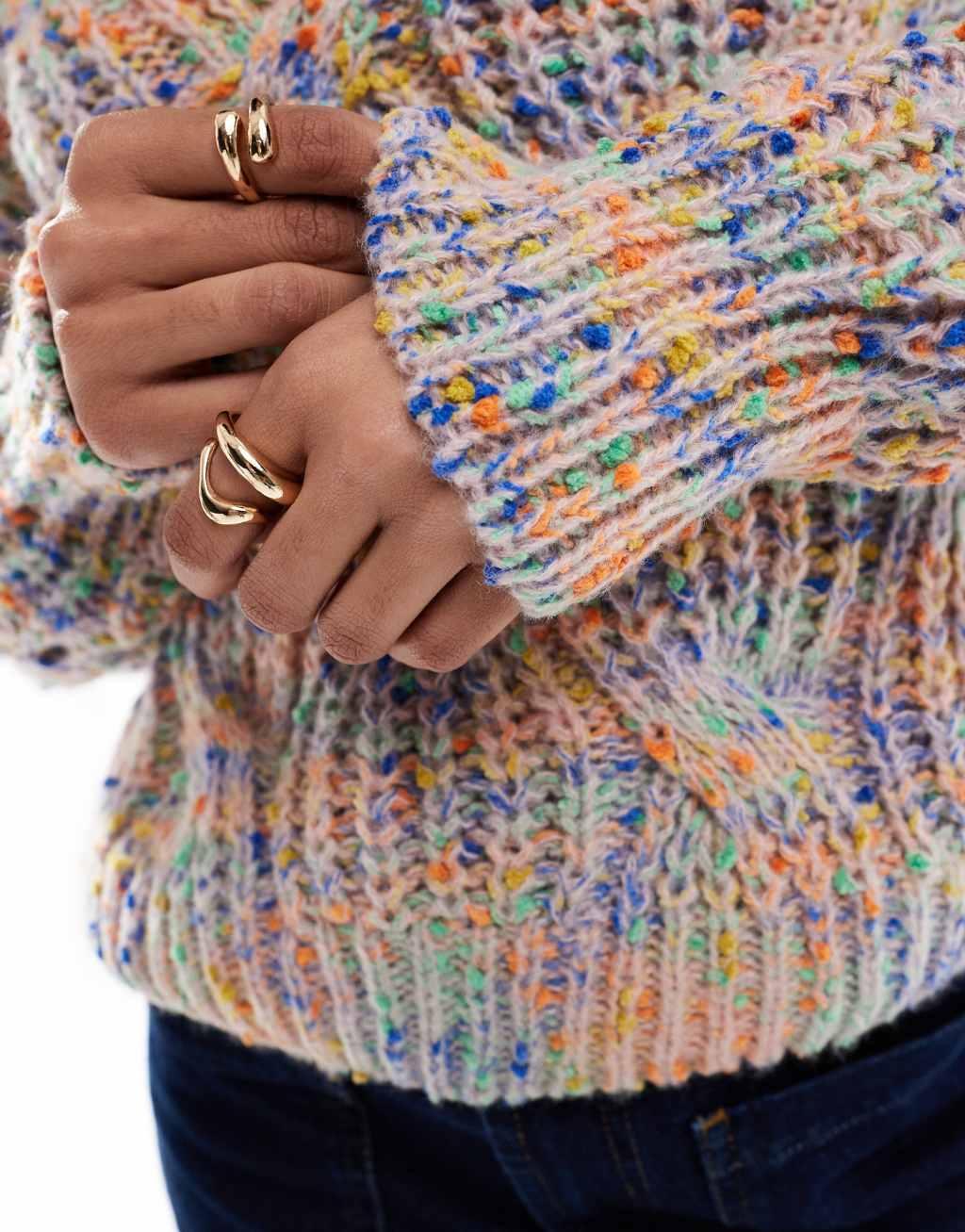 ONLY cable knit sweater in multi color yarn Product Image