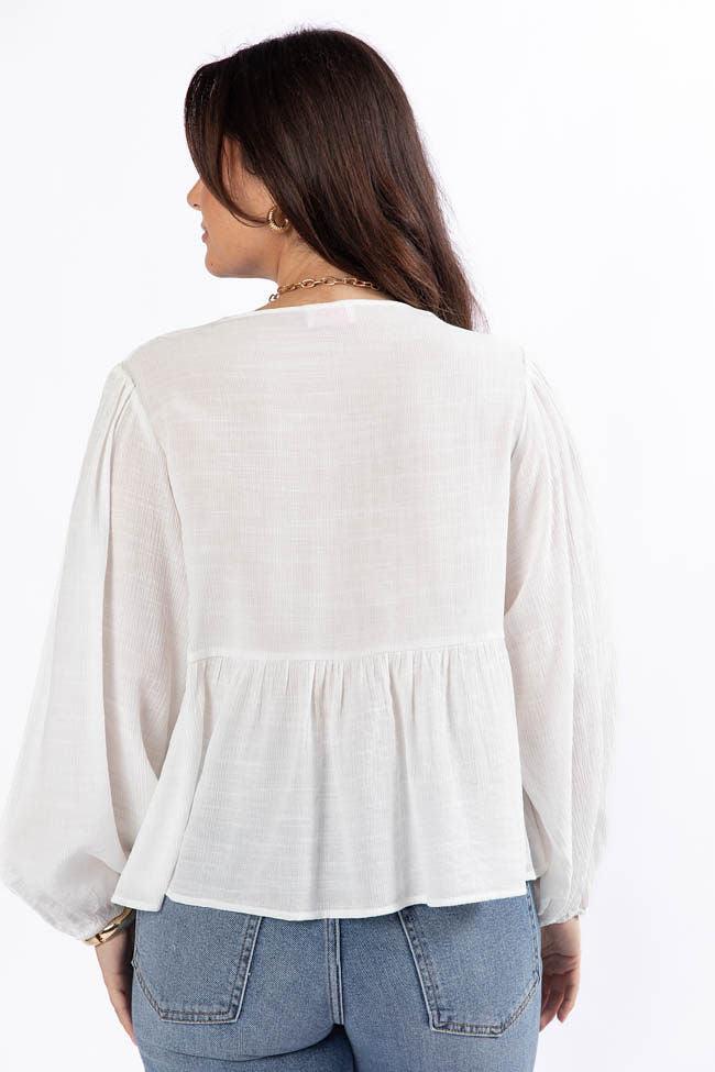 Glistening Lights Ivory Lace Detail Woven Long Sleeve Blouse SALE Product Image