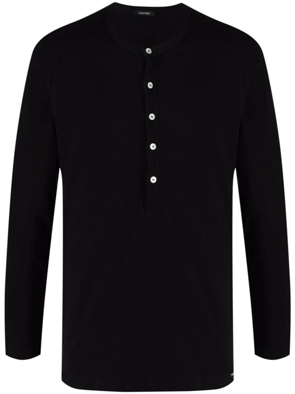 TOM FORD Stretch Cotton Henley In Black Product Image
