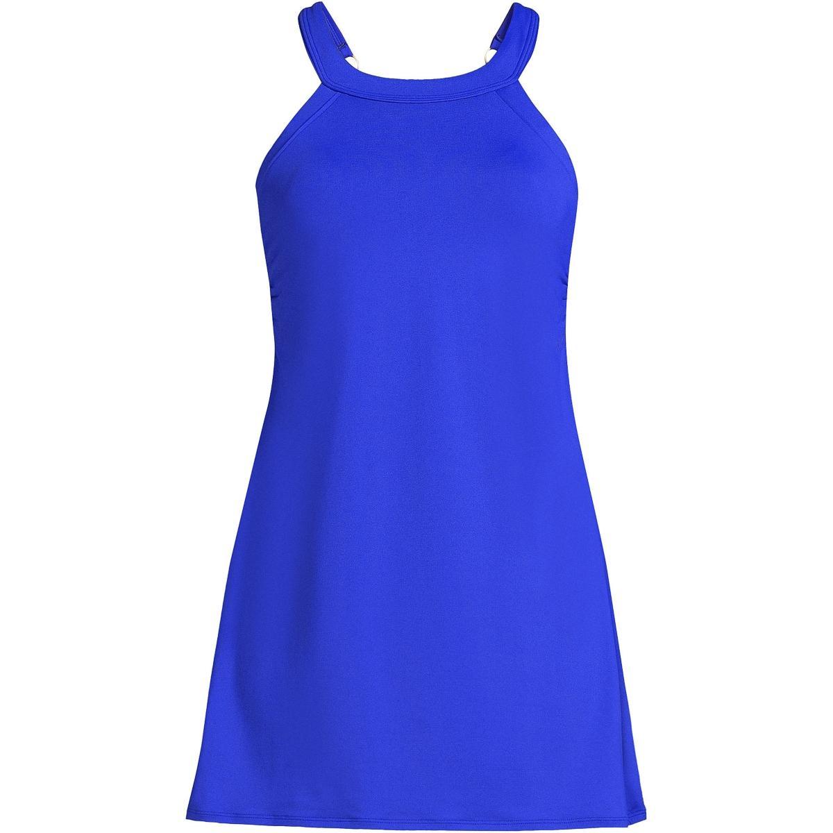 Women's Lands' End UPF 50 High Neck One-Piece Swim Dress, Size: 8, Rouge Pink Wood Lily Product Image