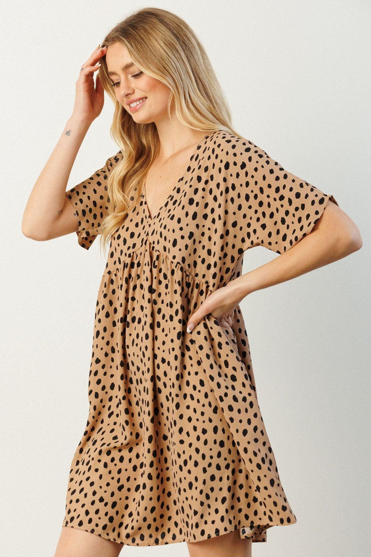 Animal Print N-Neck Babydoll Dress Product Image