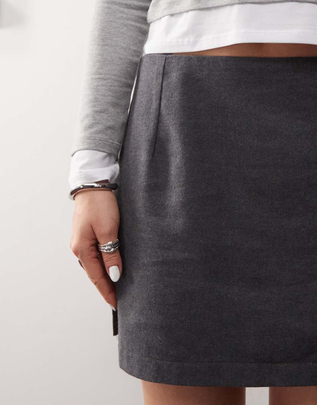 Reclaimed Vintage mini skort with side slits in gray Product Image