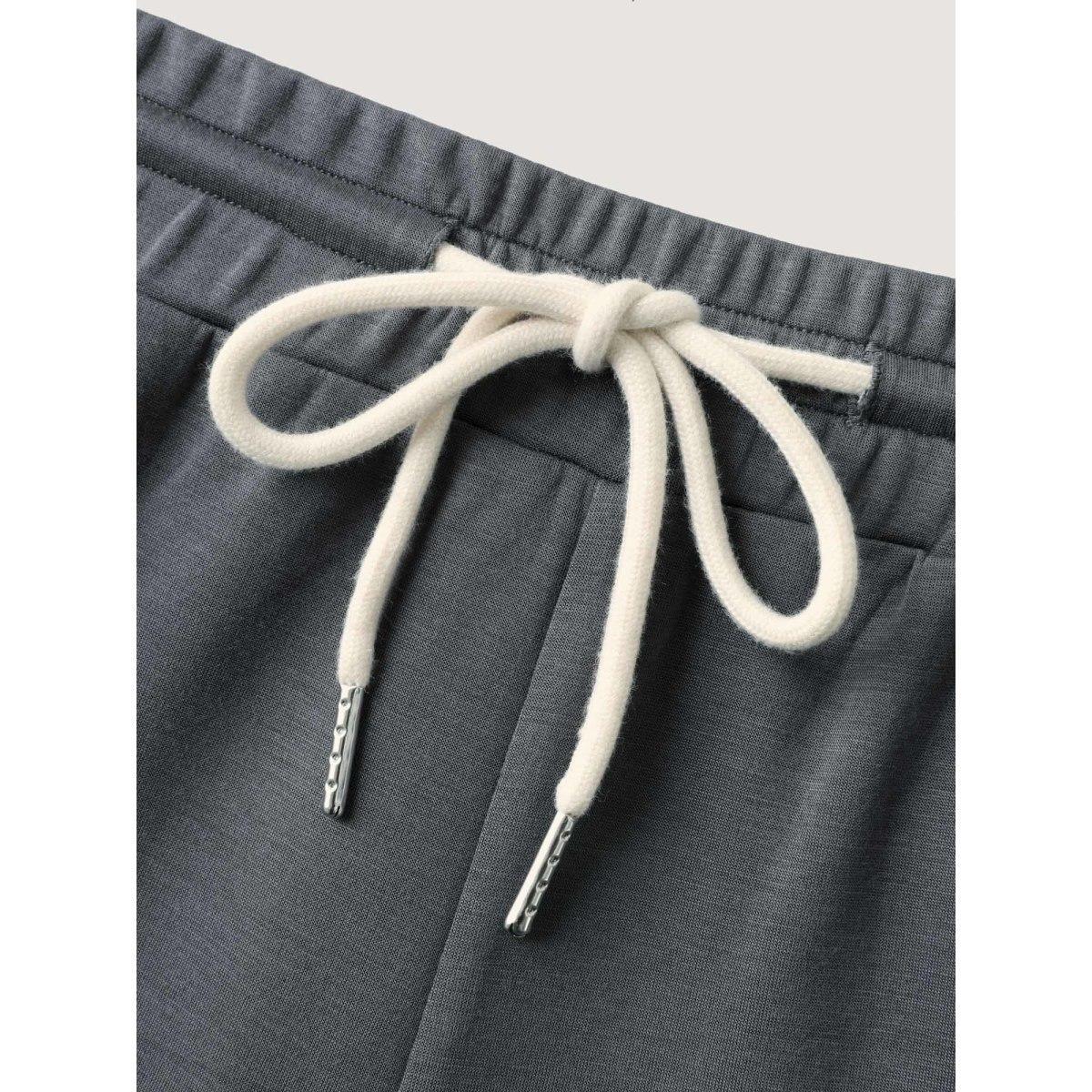 Plus Size Rolled Hem Drawstring Straight-Leg Pants Women Heather Casual Straight Leg Mid Rise Everyday-Casual Pants BloomChic 10/M Product Image