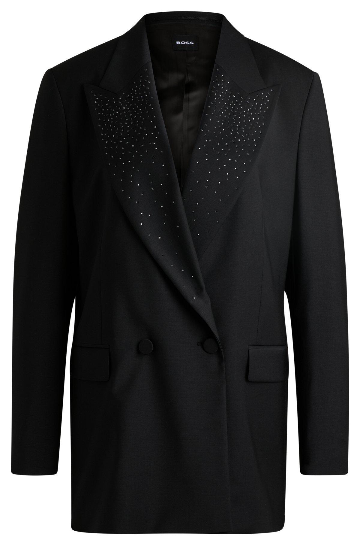 Relaxed-fit blazer with crystal-studded lapels Product Image
