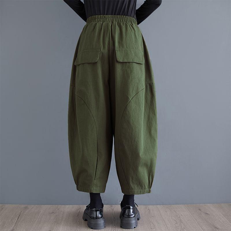 High Rise Plain Crop Harem Pants Product Image