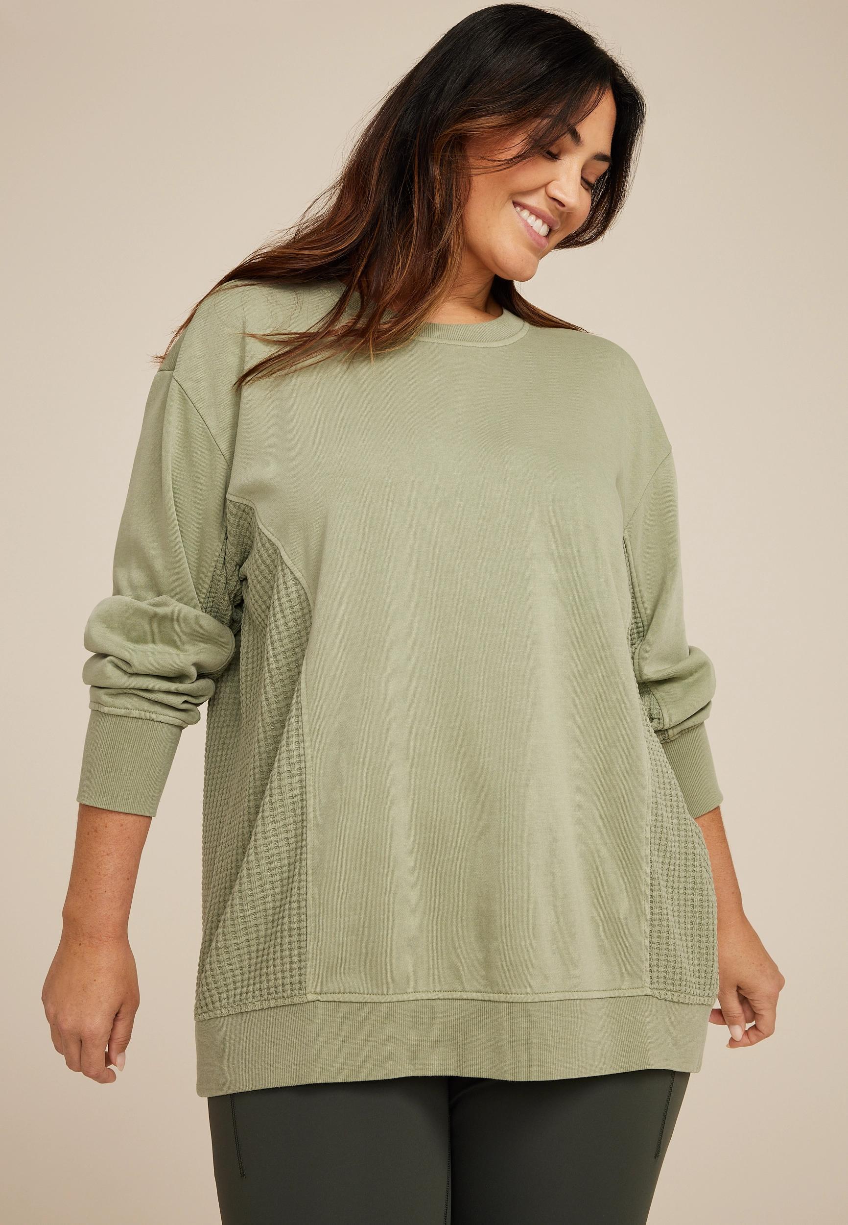 Maurices Plus Size Womens Waffle Mix Crew Neck Tunic Sweatshirt Product Image
