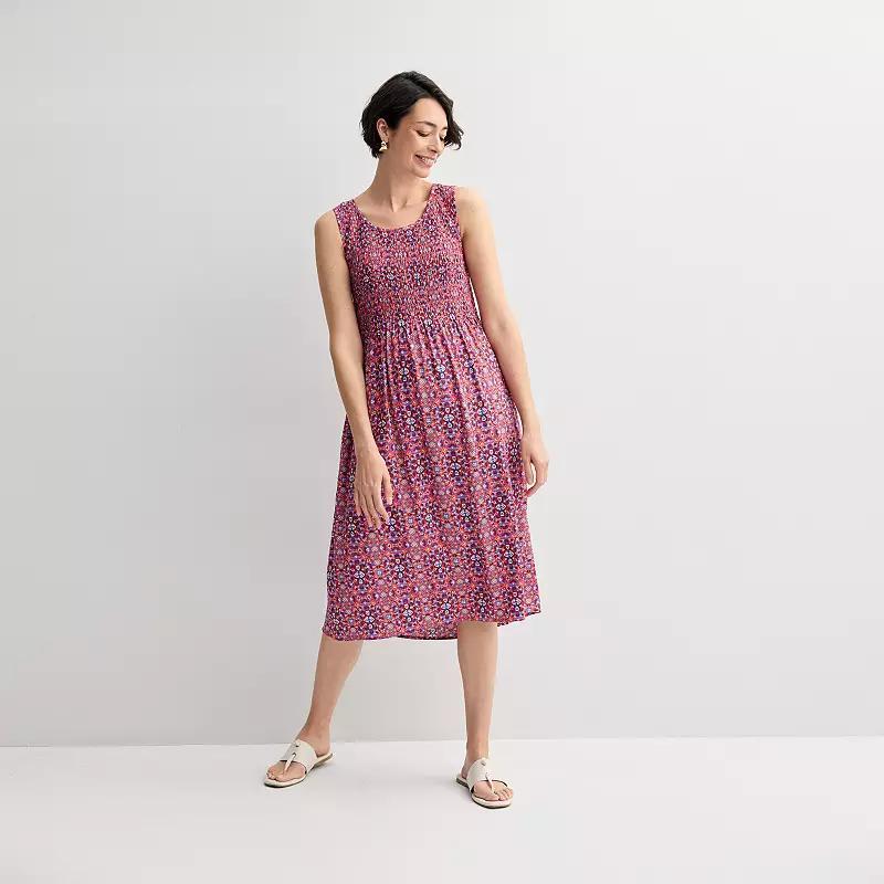 Women's Croft & Barrow® Smocked Midi Dress, Size: Medium, Orange Tile Block Product Image