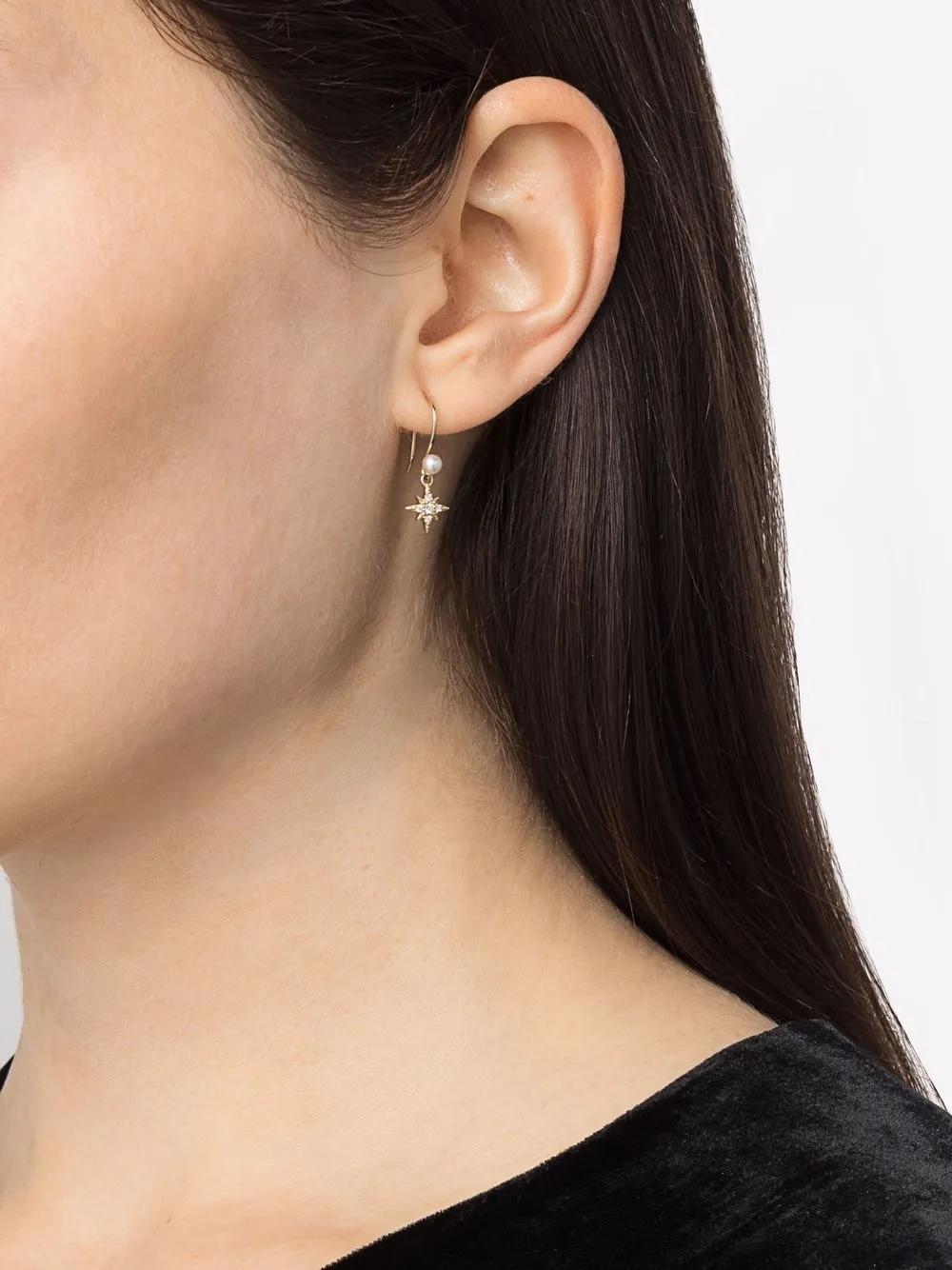 MIZUKI 14kt Yellow Gold Pearl Diamond Small Star Earrings Product Image