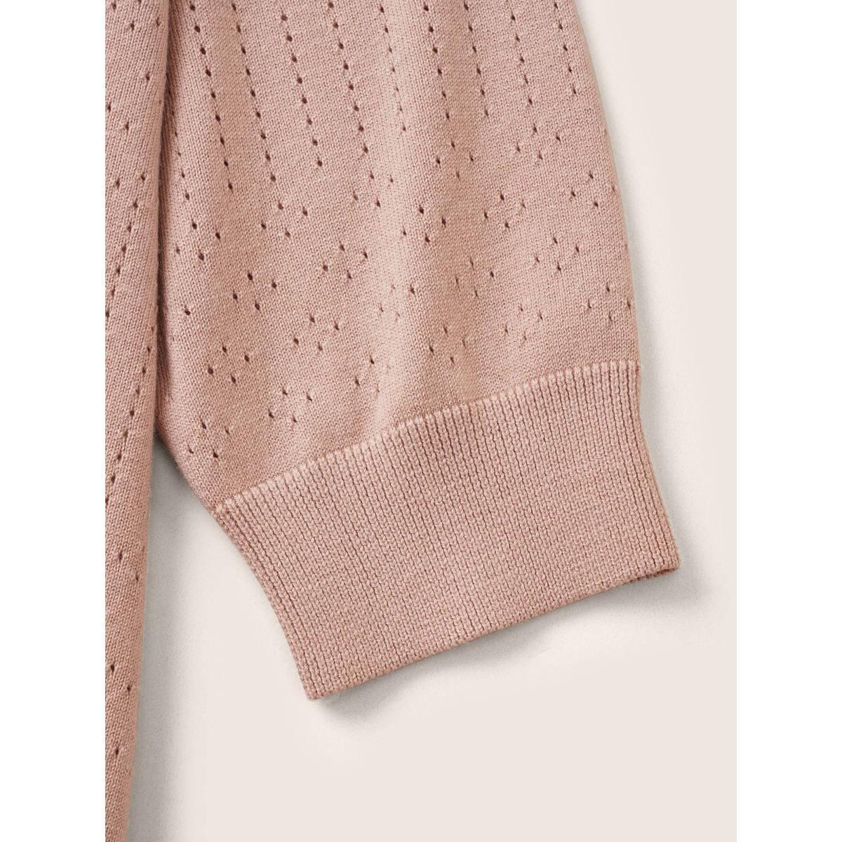 Plus Size Supersoft Essentials Solid Pointelle Knit Pullover MistyRose Women Casual Half Sleeve Round Neck Everyday Pullovers BloomChic 28/5X Product Image