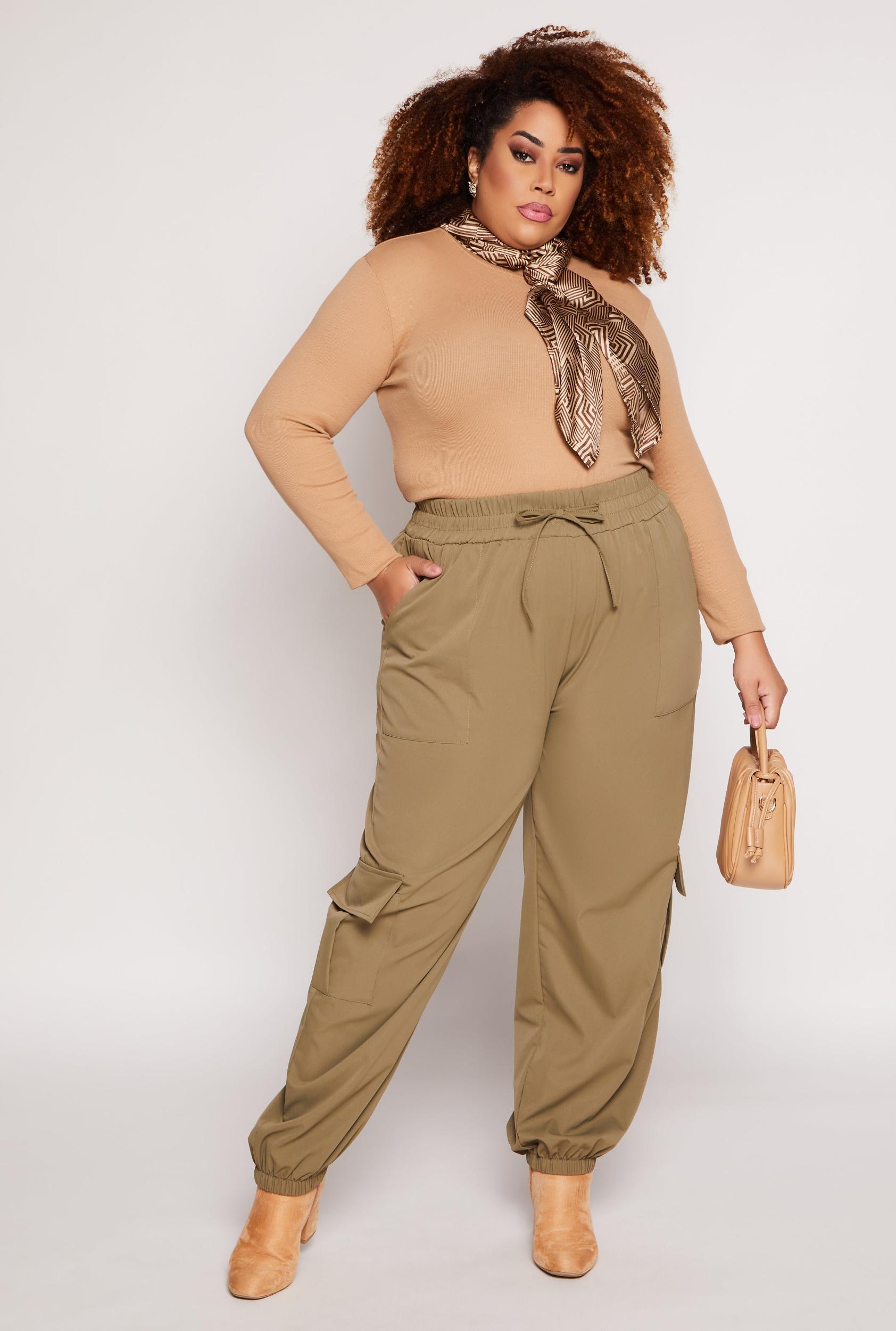 Womens Plus Size Poplin Cargo Pocket Joggers Product Image