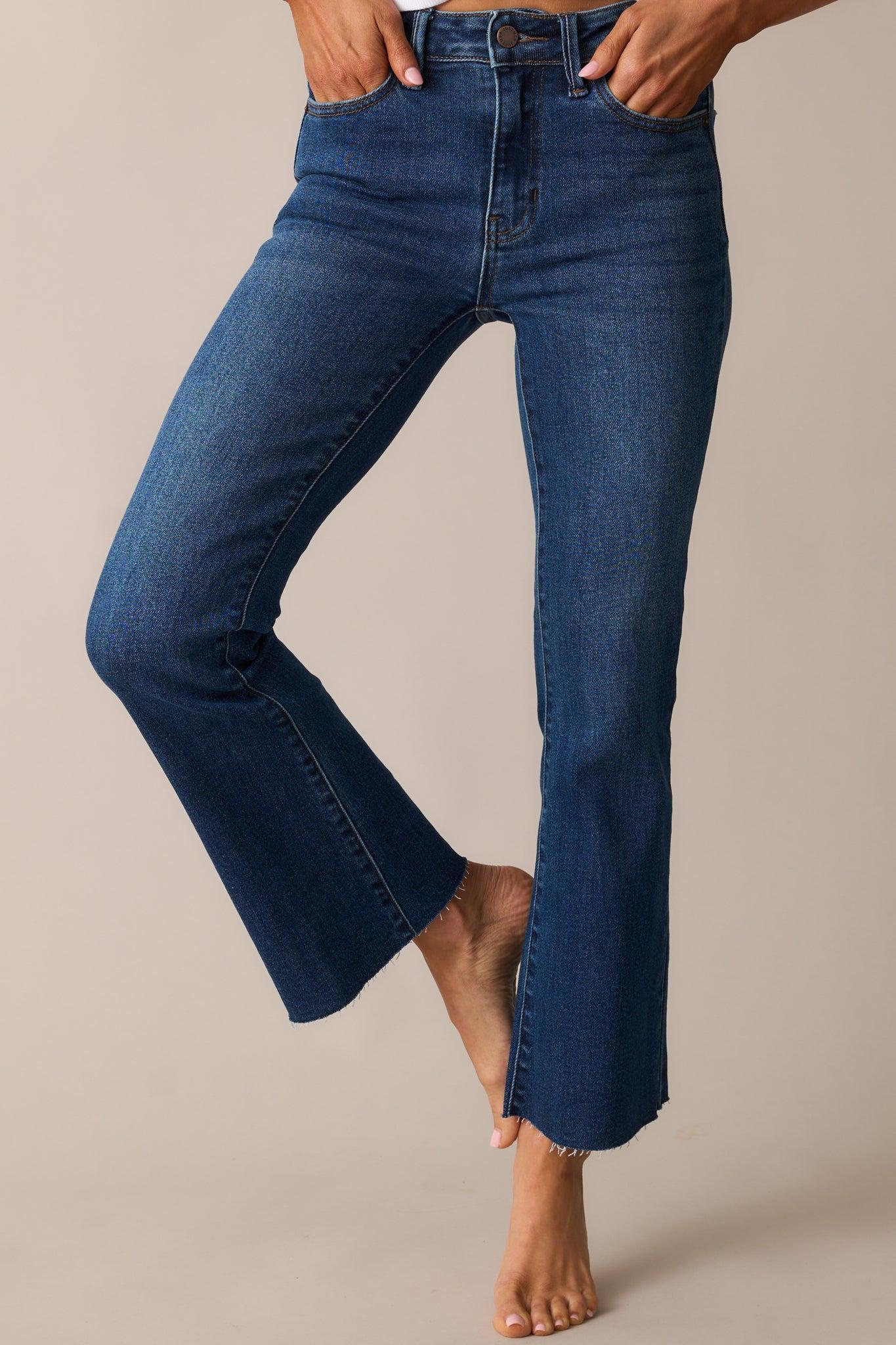 Back And Forth Dark Wash Cropped Flare Jeans Product Image