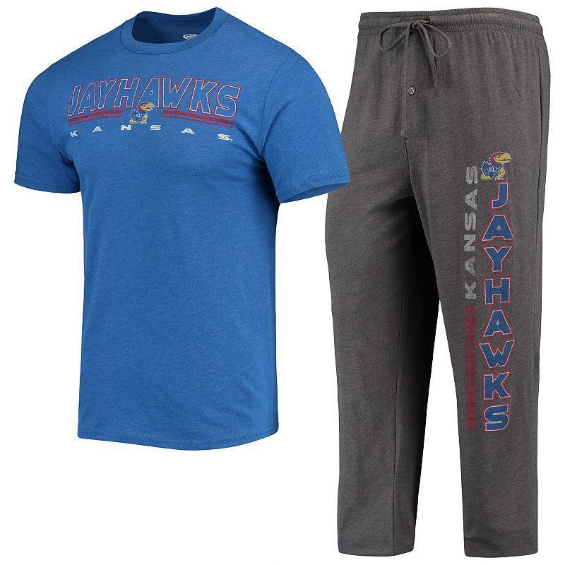 Mens Concepts Sport Heathered Charcoal/Royal Kansas Jayhawks Meter T-Shirt & Pants Sleep Set Product Image