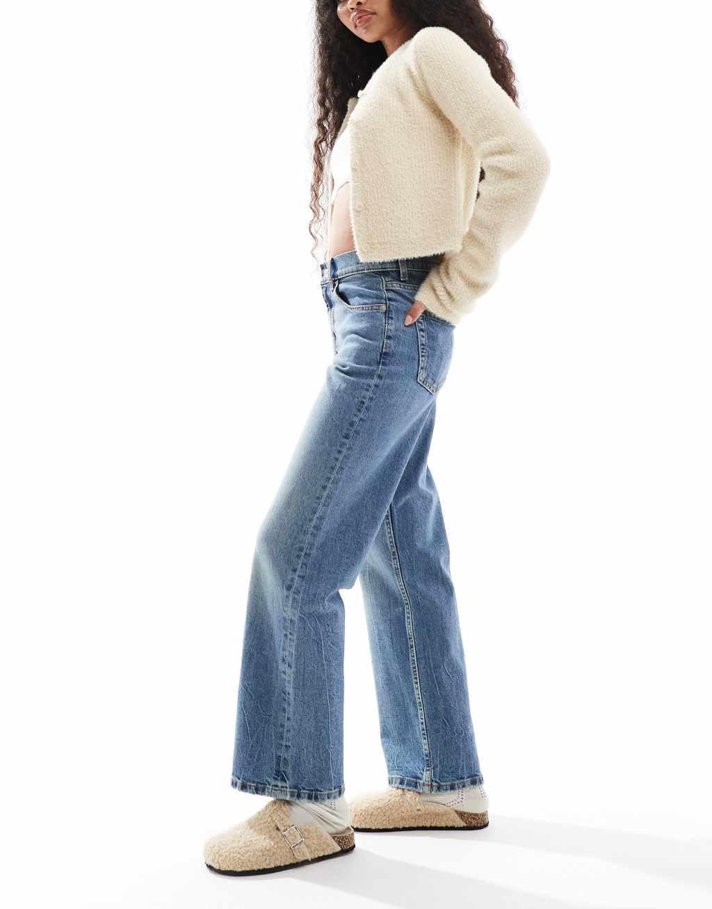 ASOS DESIGN Petite comfort stretch straight leg jean in mid blue Product Image