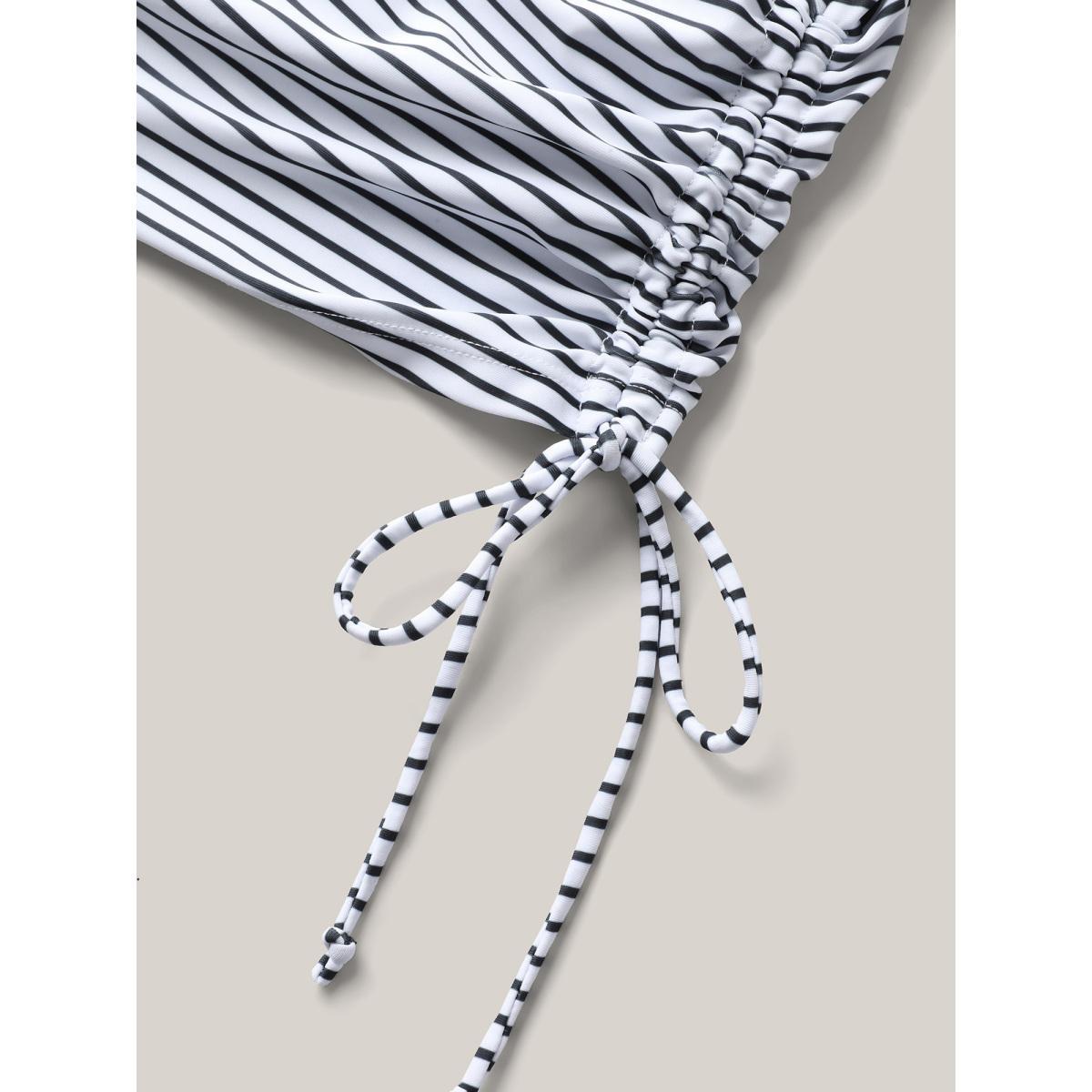 Plus Size Striped Non-Removable Cups Swim Top Women's Swimwear Opticwhite Beach Drawstring High stretch Bodycon U-neck Curve Swim Tops BloomChic 28/5X Product Image