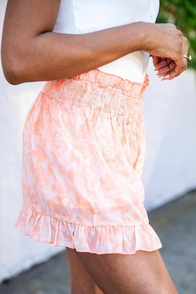 Lost In The Moment Orange Smocked Waist Ruffle Hem Printed Shorts FINAL SALE Product Image