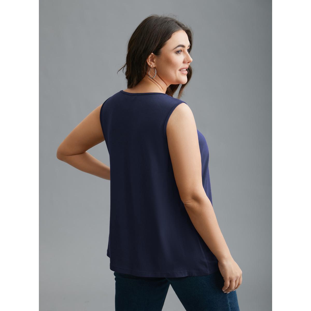 Plus Size Supersoft Essentials V-Neck Tank Top Women Indigo Casual Pleated V-neck Everyday Tank Tops Camis BloomChic 14-16/1X Product Image