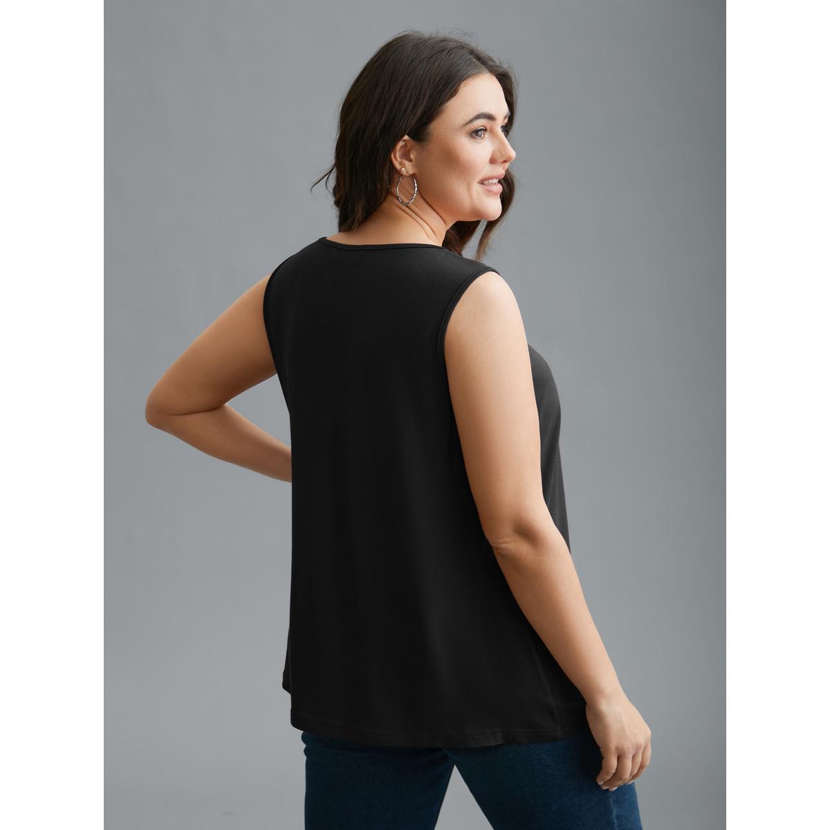 Plus Size Supersoft Essentials V-Neck Tank Top Women Black Casual Pleated V-neck Everyday Tank Tops Camis BloomChic 14-16/1X Product Image