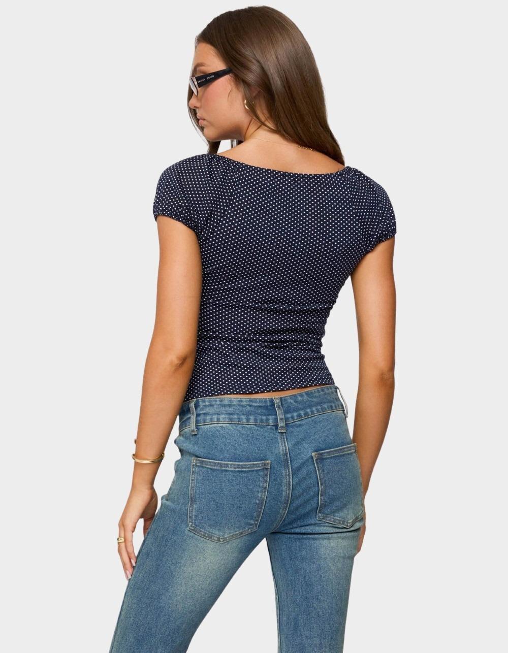EDIKTED Stefania Polka Dot Top - NAVY Product Image