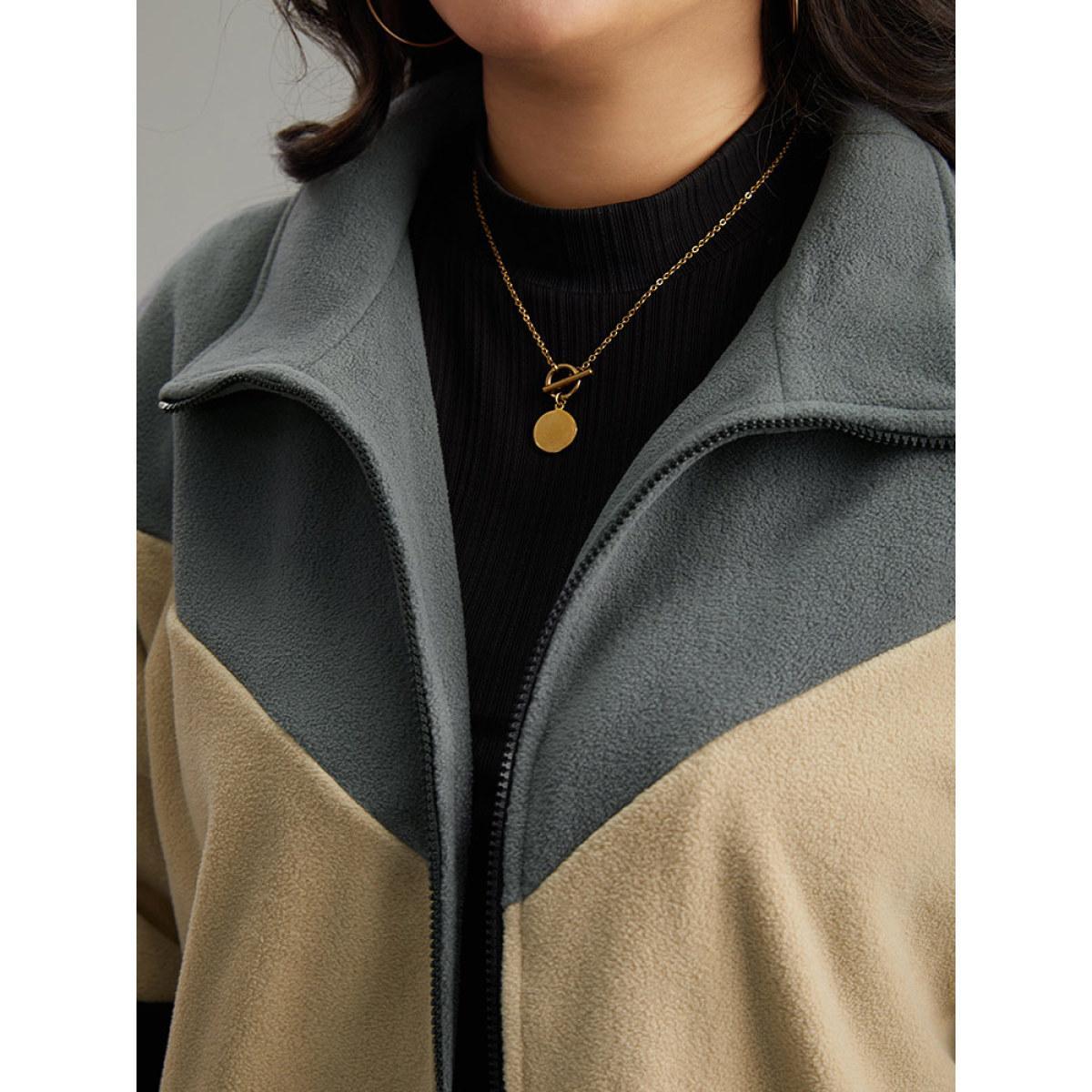 Plus Size Colorblock Contrast Zipper Drop Shoulder Jacket Women Gray Elastic cuffs Dailywear Jackets BloomChic 28/5X Product Image