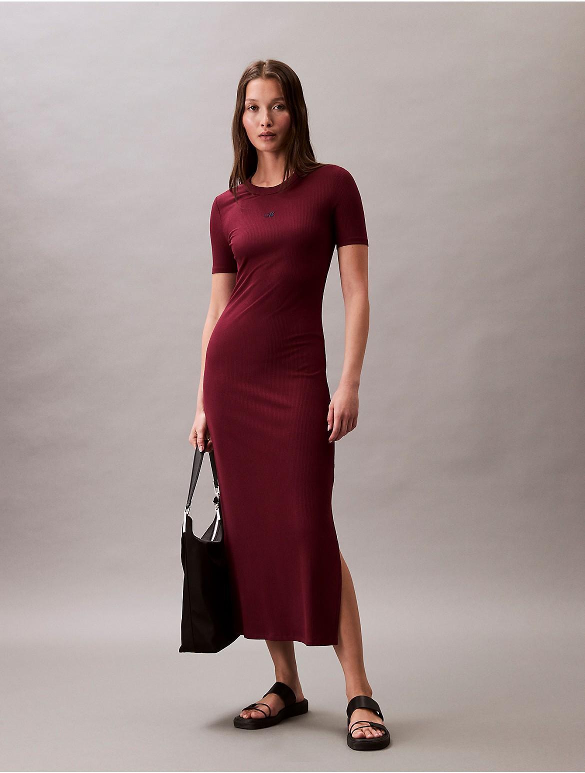 Calvin Klein Womens Modal Stretch Rib Midi Dress - Red Product Image