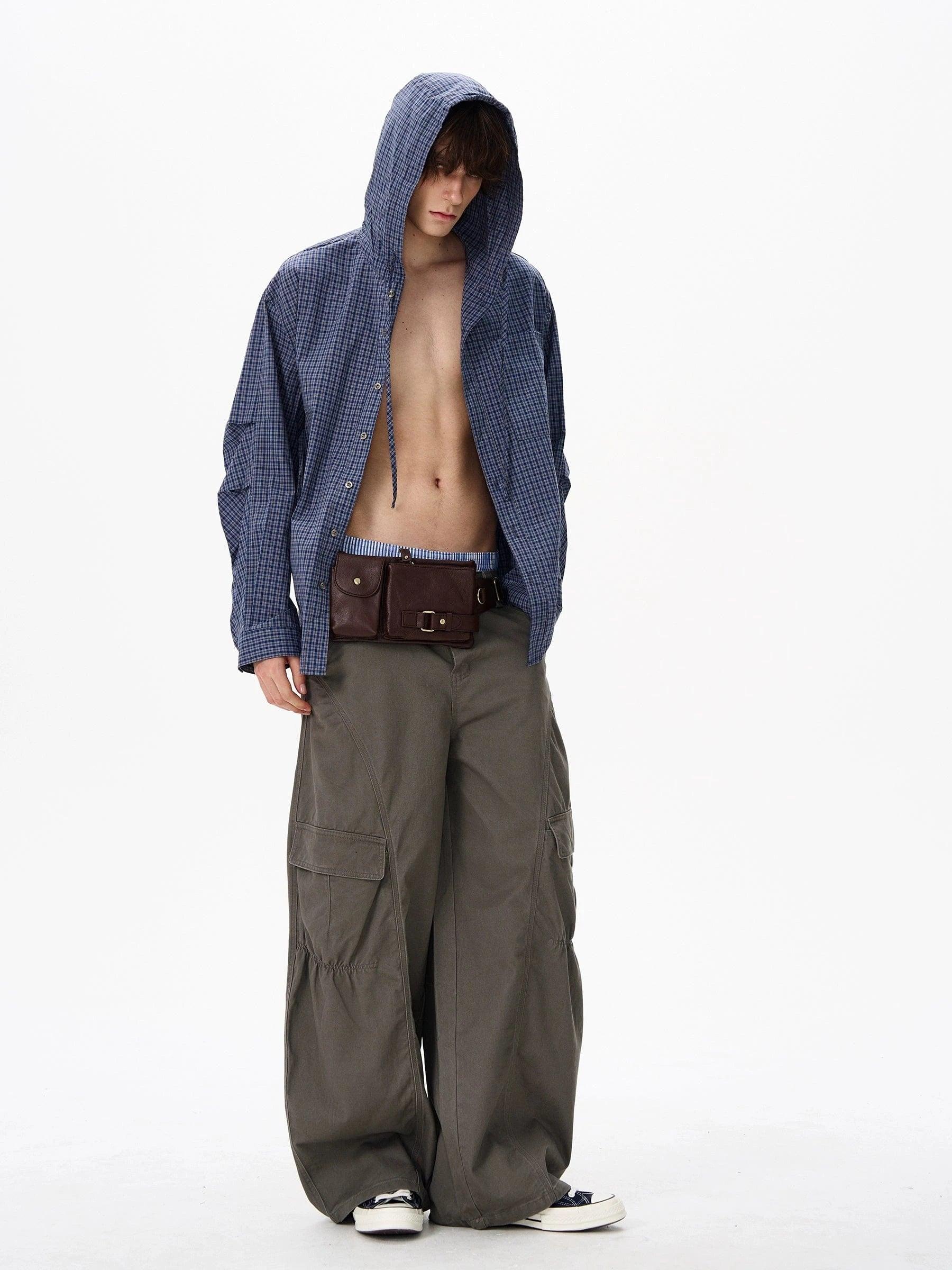 RT No. 18602 GREEN-GRAY WIDE CARGO PANTS Product Image