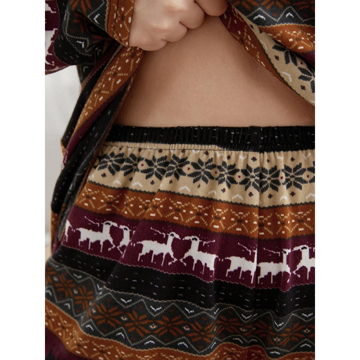Plus Size Snowflake & Elk Print Pajama Set Women Multicolor Graphic-Christmas Printed Long Sleeve Round Neck Casual Loungewear Sets BloomChic 18-20/2X Product Image