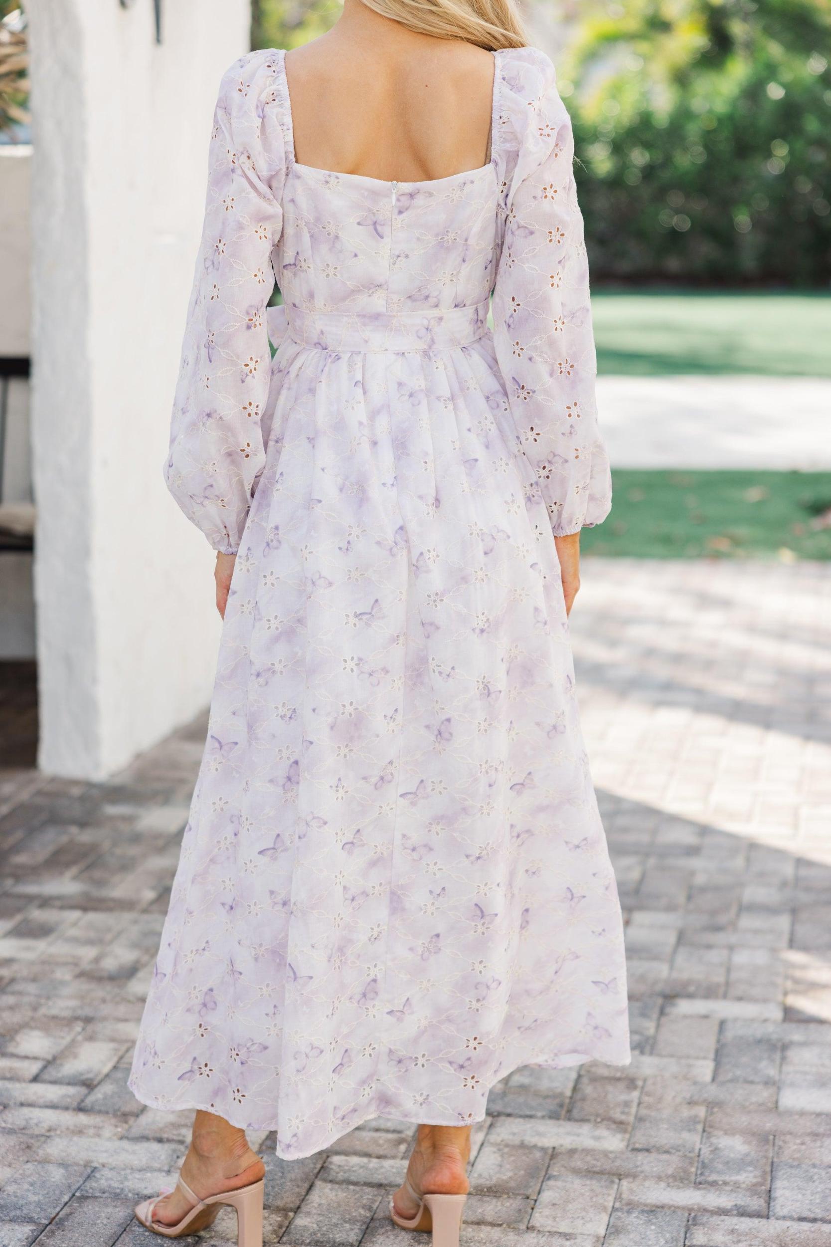 Feeling Just So Sweet Lavender Eyelet Midi Dress Female Product Image
