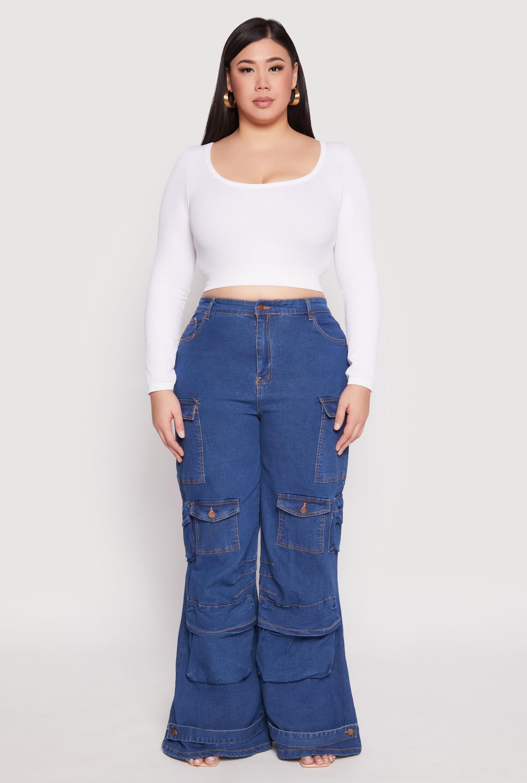 Womens Plus Size Daisy Cargo Pocket Flare Jeans Product Image