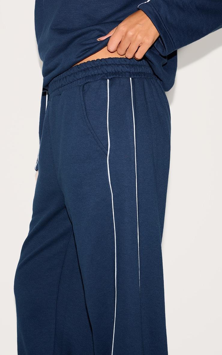 Navy Contrast Piping Detail Wide Leg Sweatpants Product Image