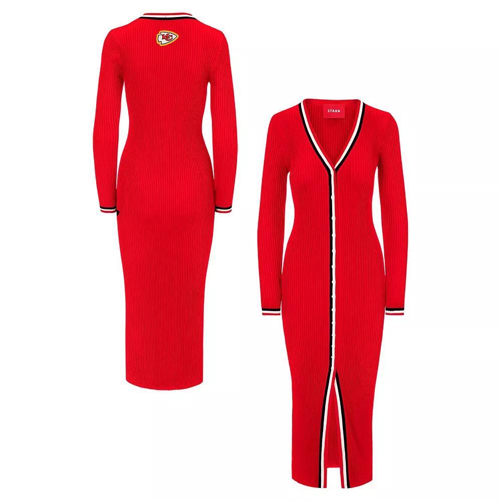 Womens STAUD Kansas City Chiefs Shoko Knit Button-Up V-Neck Sweater Dress Product Image