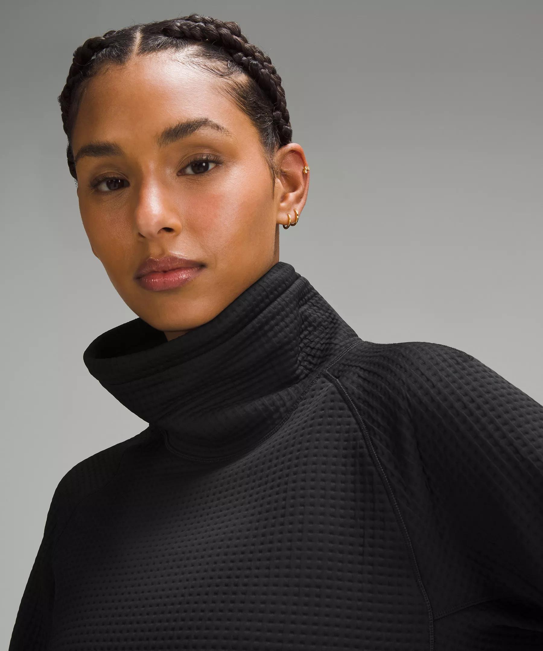 Waffle-Knit Funnel-Neck Long-Sleeve Shirt Product Image