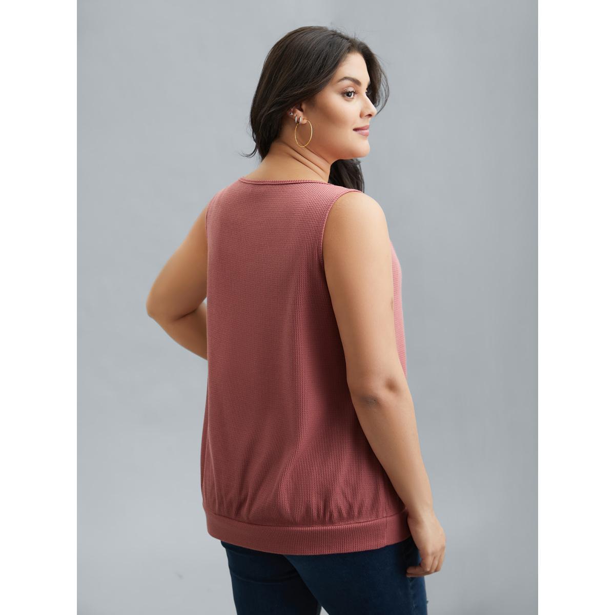 Plus Size Neck Cut-Out Textured Stretchy Vest Women DustyPink Casual Texture Round Neck Everyday Tank Tops Camis BloomChic 22-24/3X Product Image