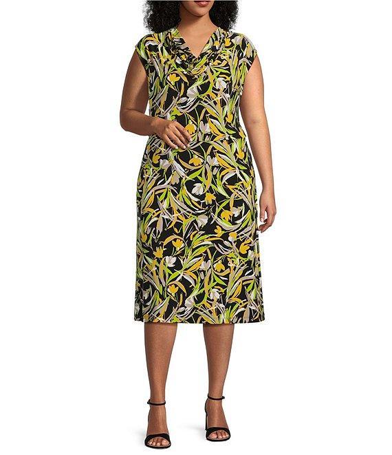Kasper Plus Size Printed Knit Jersey Cowl Neck Cap Sleeve Coordinating Top Product Image