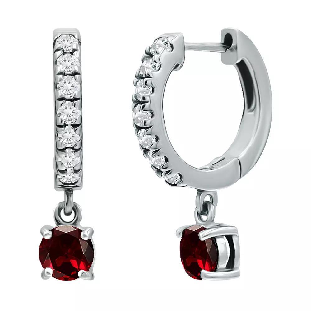 Aleure Precioso Sterling Silver Round with White Topaz Huggie Earrings, Womens, Silver Tone Red Product Image