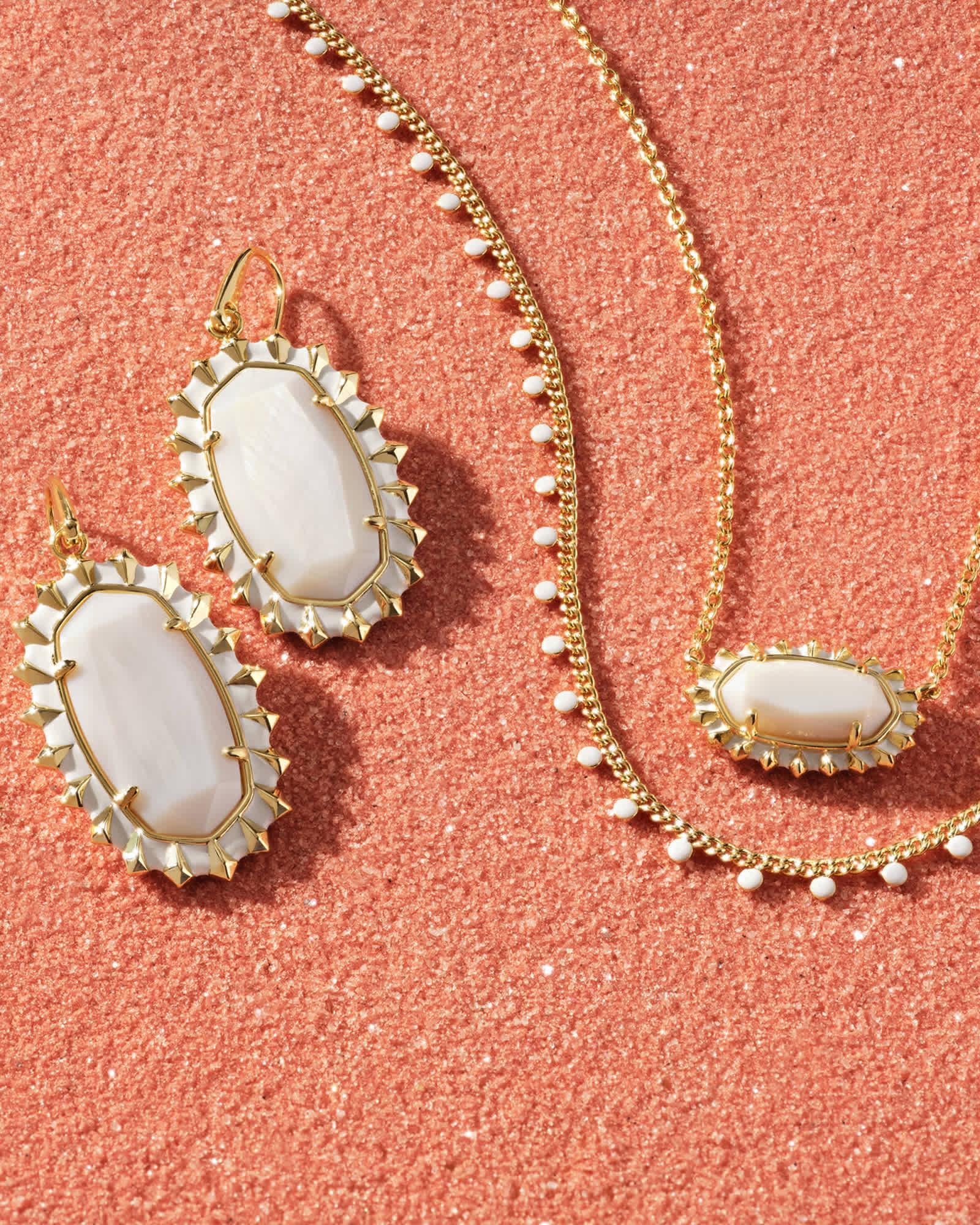 Elisa Gold Color Burst Frame Short Pendant Necklace in White Mother-of-Pearl Product Image