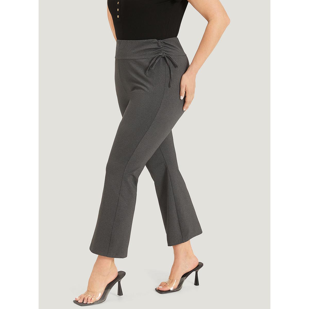 Plus Size Plain Drawstring Side Ruched Bootcut Wideband Waist Leggings Women DarkGray Elegant High stretch Bootcut High Rise Dailywear Leggings BloomChic 18-20/2X Product Image