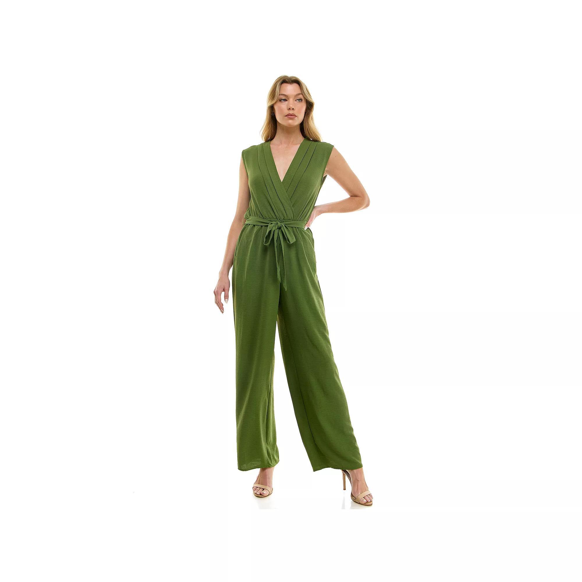 Women's Luxology Surplice Bodice Tie-Front Wide Leg Jumpsuit, Size: Small, Black Product Image