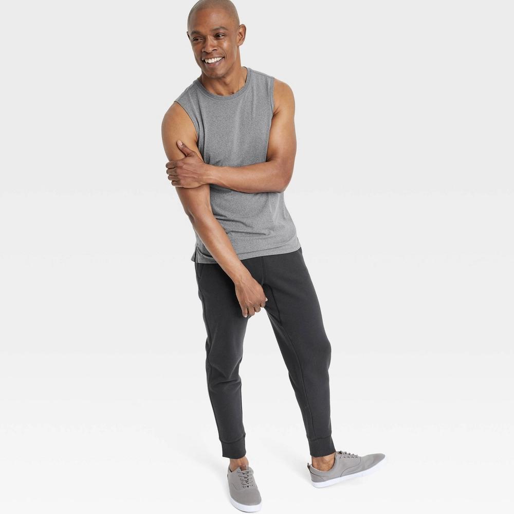 Men's Cotton Fleece Jogger Pants - All In Motion™ Navy Blue XL: Mid Rise, Zippered Pocket, Drawstring Waist Product Image
