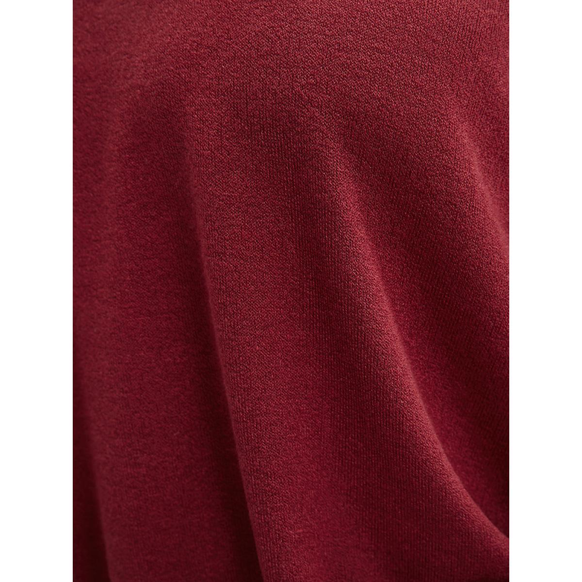 Plus Size Solid Lace Mesh Cold Shoulder Sweatshirt Women Burgundy Elegant See through Round Neck Dailywear Sweatshirts BloomChic 26/4X Product Image