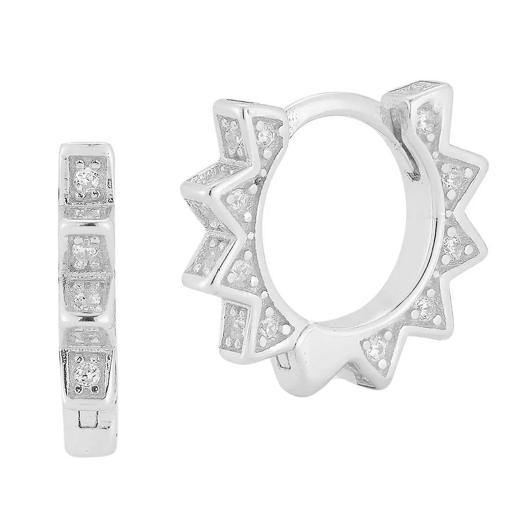 Sunkissed Sterling Cubic Zirconia Spike Huggie Hoop Earrings, Women's, Silver Tone Product Image
